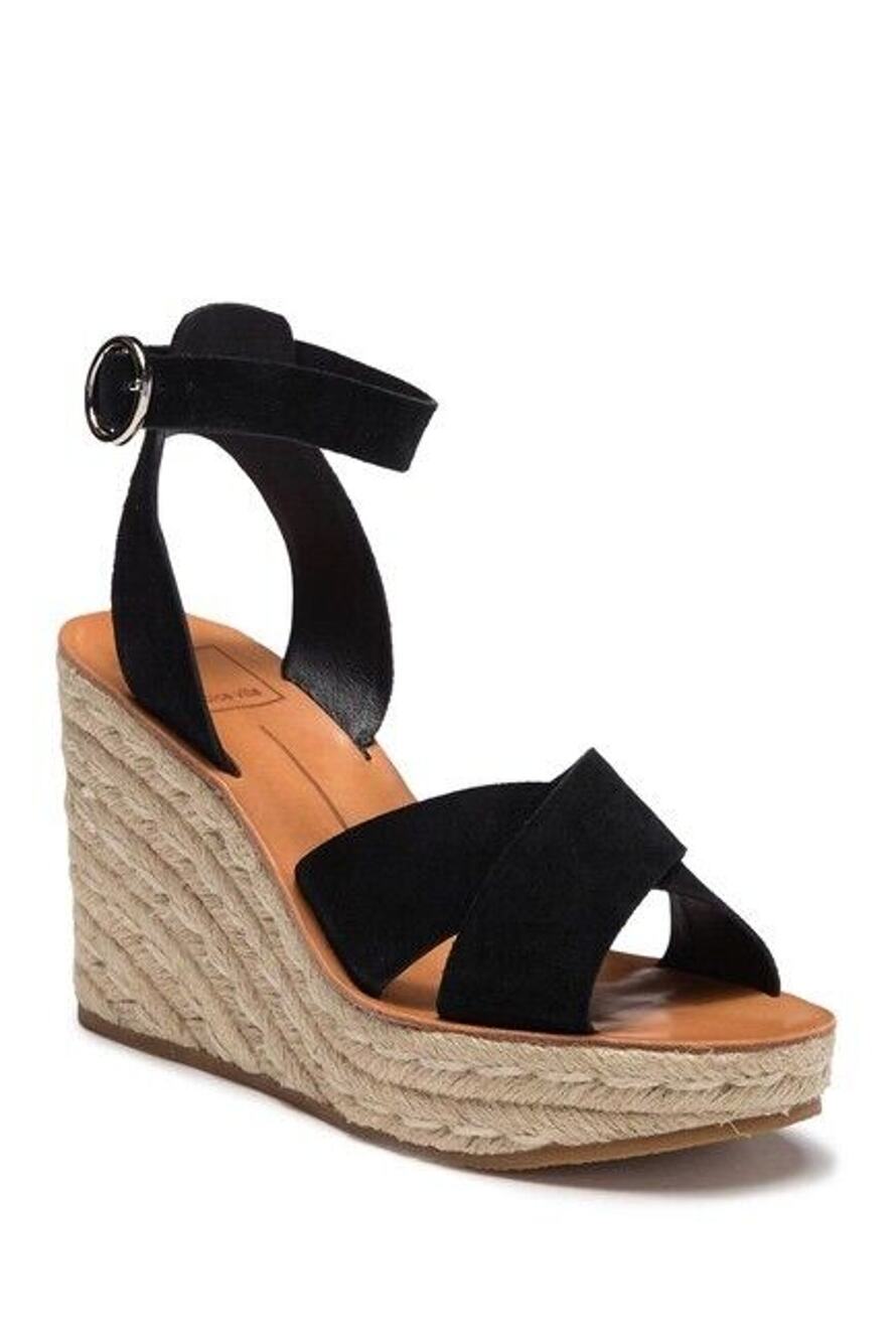 Dolce Vita 10 Sandals Pami Cross Band Espadrille Wedge Black Suede NIB Strappy